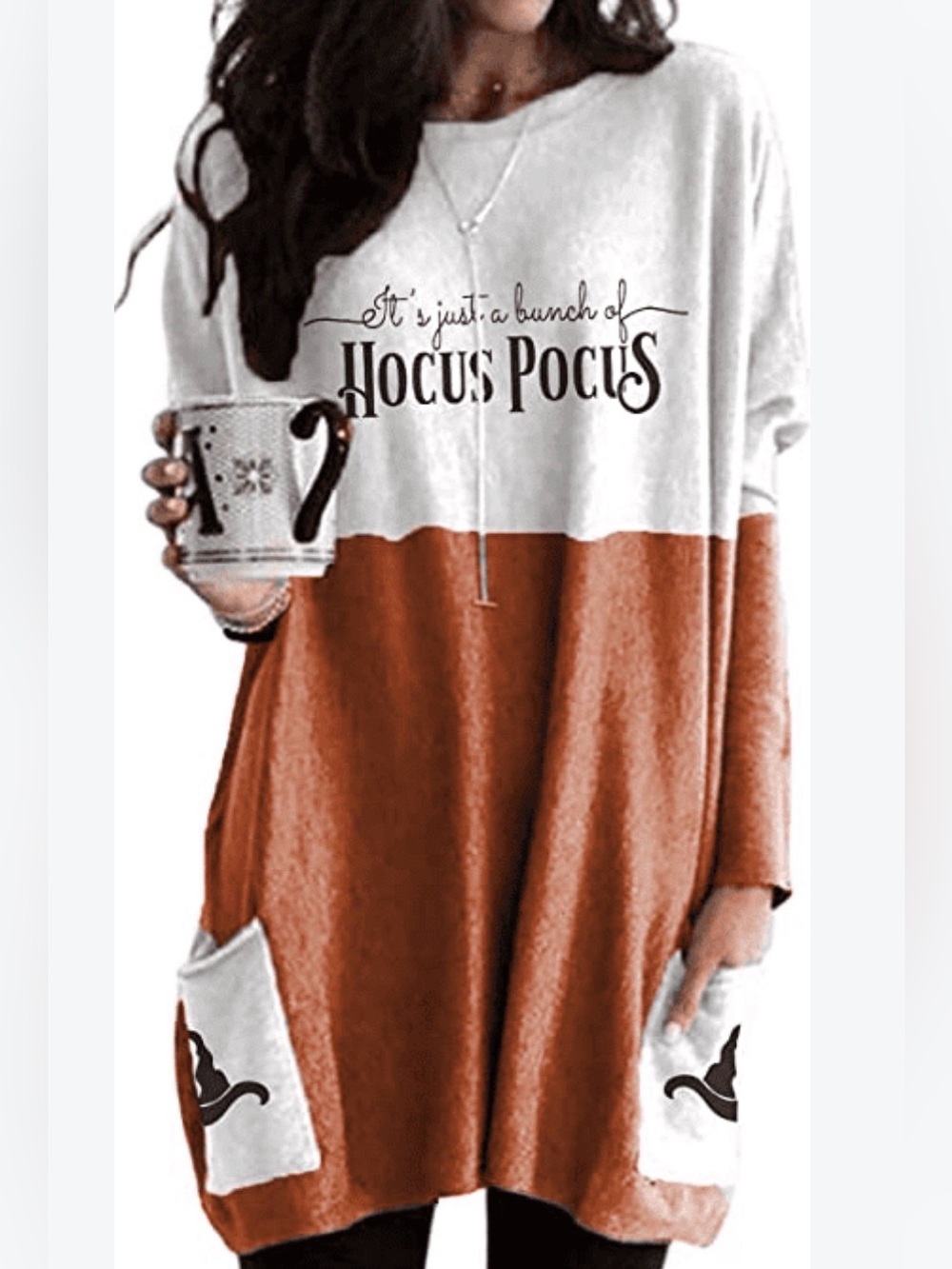 Hocus Pocus Colorblock Tunic Sweater - White & Brown